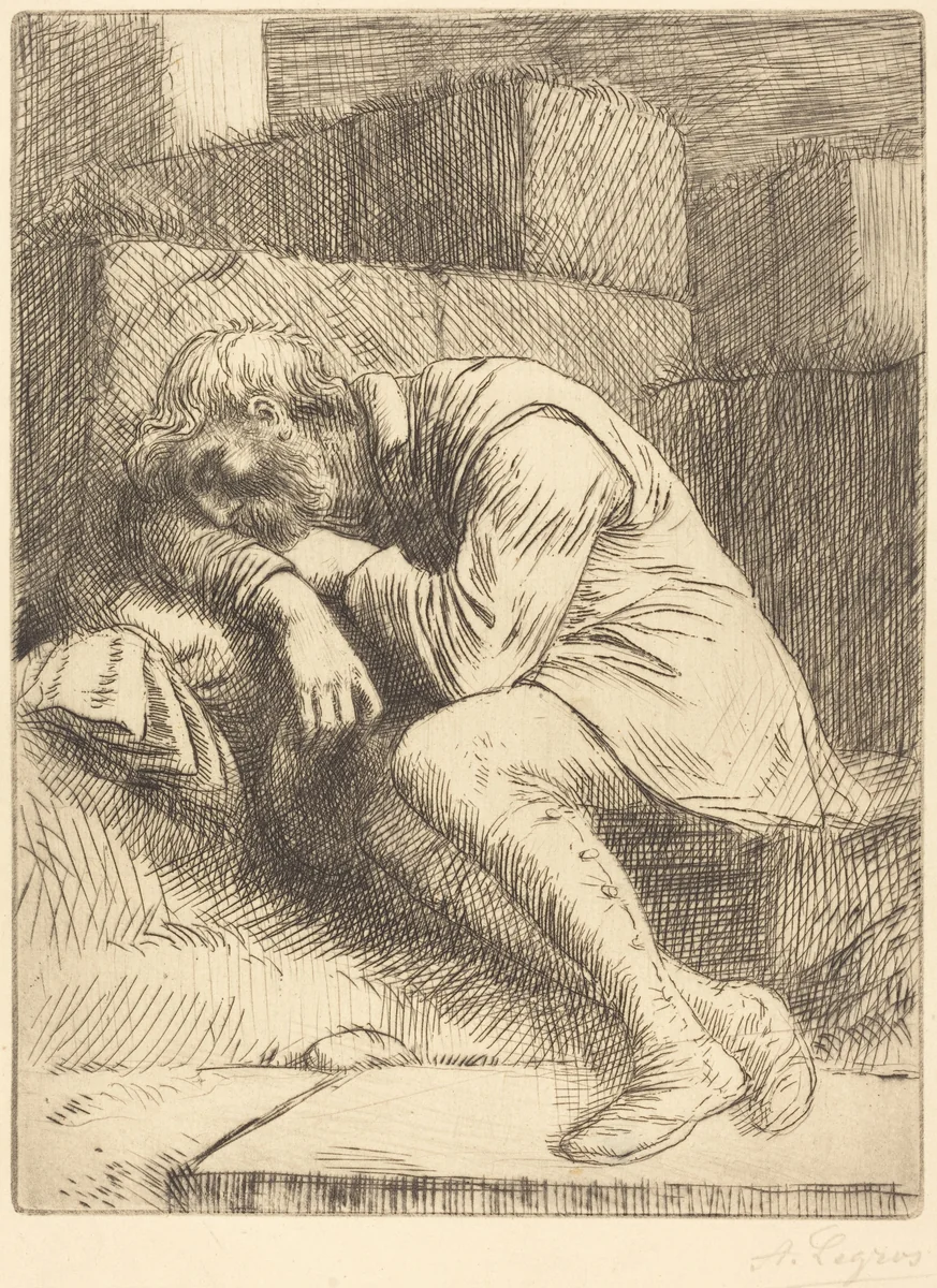 Sleeping Beggar (Mendiant endormi) by Alphonse Legros, print, 1837-1911