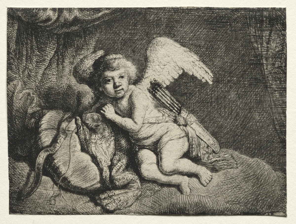 Cupid Resting by Rembrandt van Rijn, print, 1600-1699
