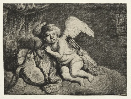 Cupid Resting by Rembrandt van Rijn, print, 1600-1699