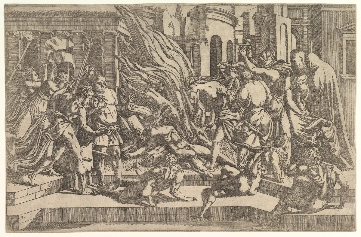 Burning of a Corpse by Antonio Fantuzzi, print, 1538-1548
