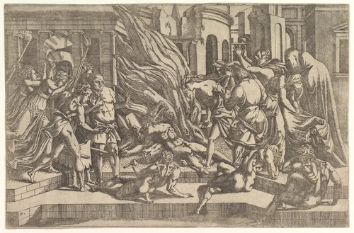 Burning of a Corpse by Antonio Fantuzzi, print, 1538-1548
