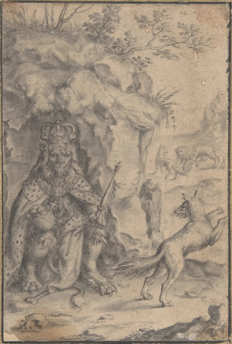 King Lion and Fox by anonymous, drawing, 1600-1699