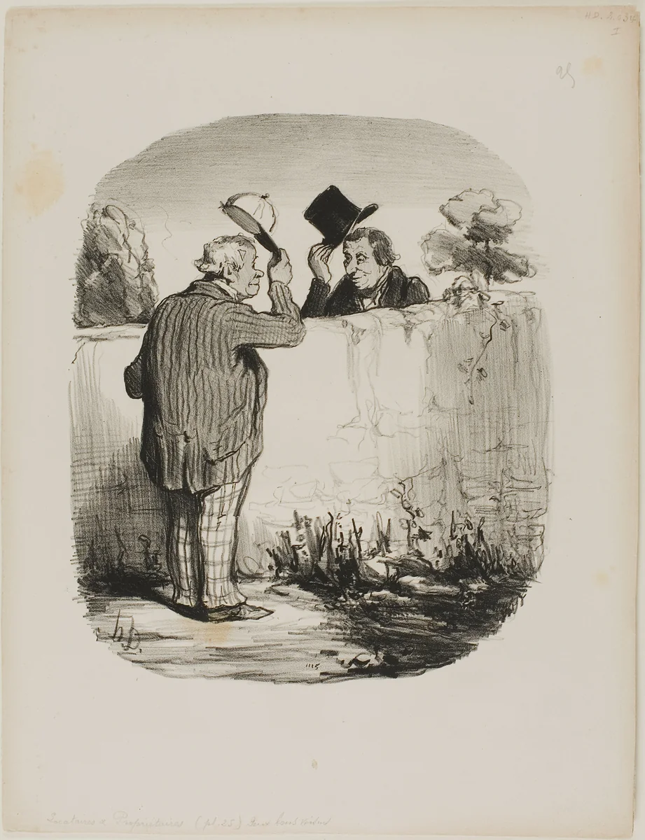 Two Good Neighbors, plate 25 from Locataires Et Propriétaires by Honoré-Victorin Daumier, print, 1847