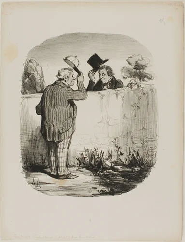 Two Good Neighbors, plate 25 from Locataires Et Propriétaires by Honoré-Victorin Daumier, print, 1847
