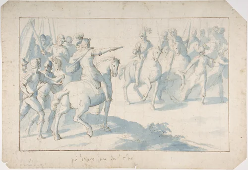 Mounted Warrior with a Baton Giving Orders to His Troops by Belisario Corenzio, drawing, 1590-1646