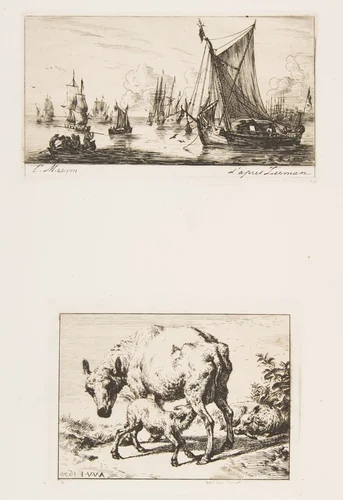 South Sea Fishers; Ewe with Two Lambs by Charles Meryon, print, 1850