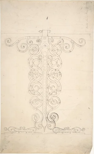 Ornamented Metal Hinge from Watch Tower, Frankfurt am Main by anonymous, drawing, 1850-1900
