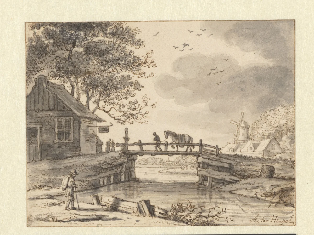 Houten brug by Aarnout ter Himpel, drawing, 1644-1686