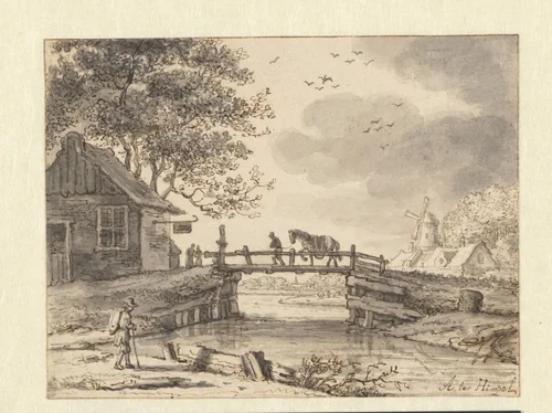 Houten brug by Aarnout ter Himpel, drawing, 1644-1686
