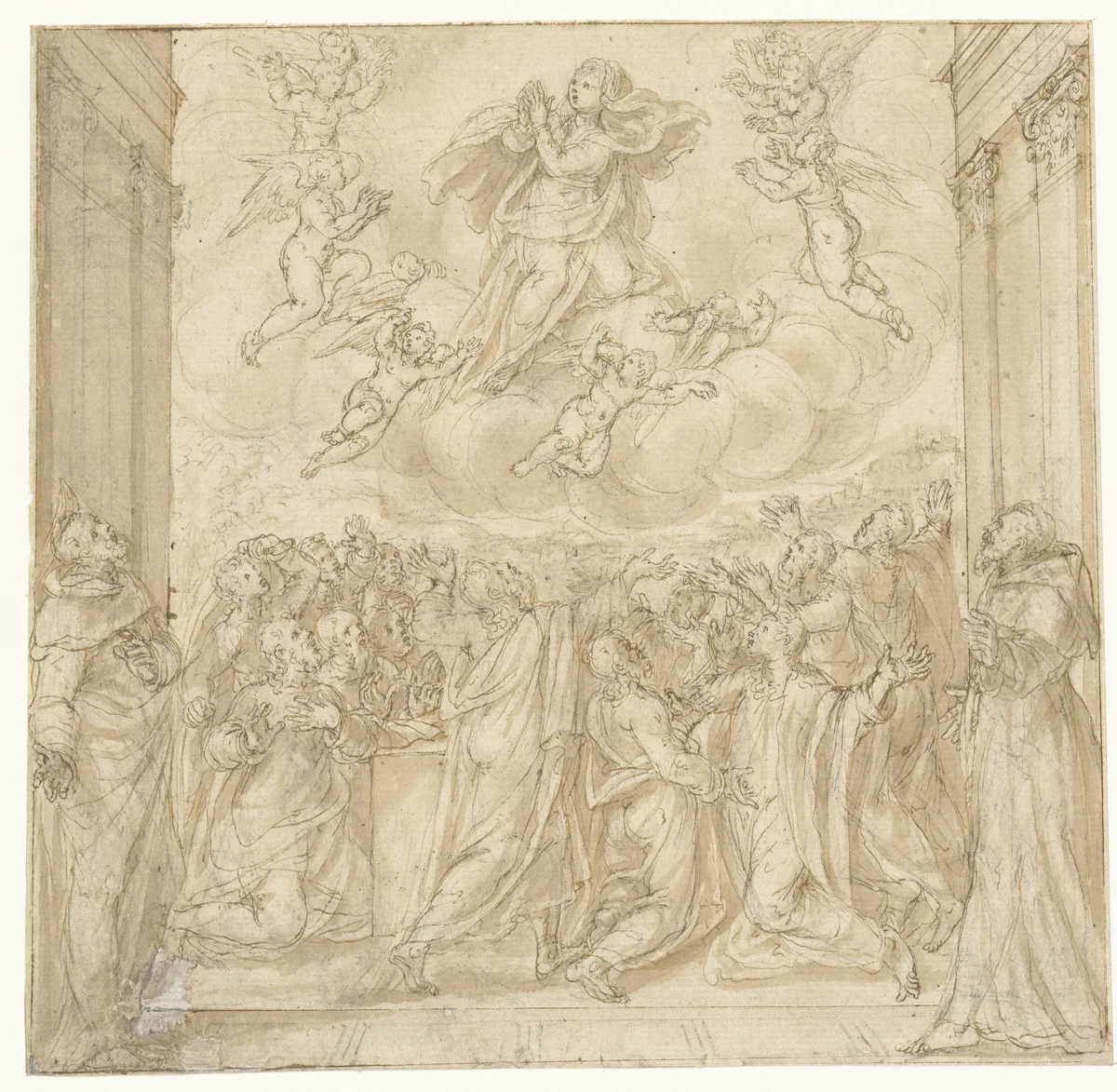 Hemelvaart van Maria by Frederik Sustris, drawing, 1550-1599