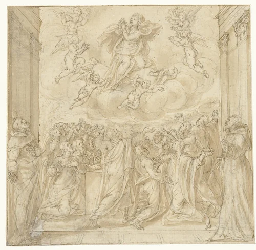 Hemelvaart van Maria by Frederik Sustris, drawing, 1550-1599