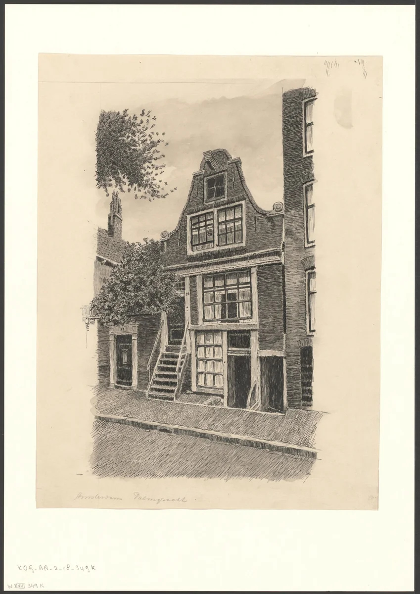 Gezicht op een gebouw aan de Palmgracht by anonymous, drawing, 1875-1975