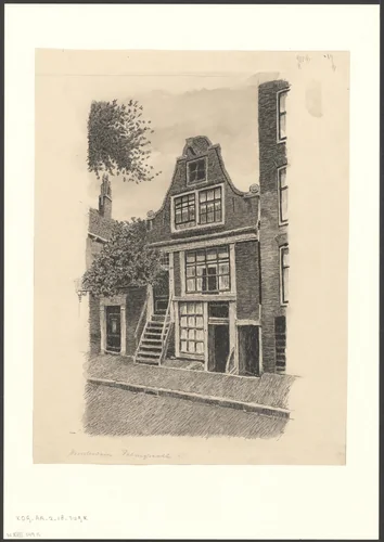 Gezicht op een gebouw aan de Palmgracht by anonymous, drawing, 1875-1975