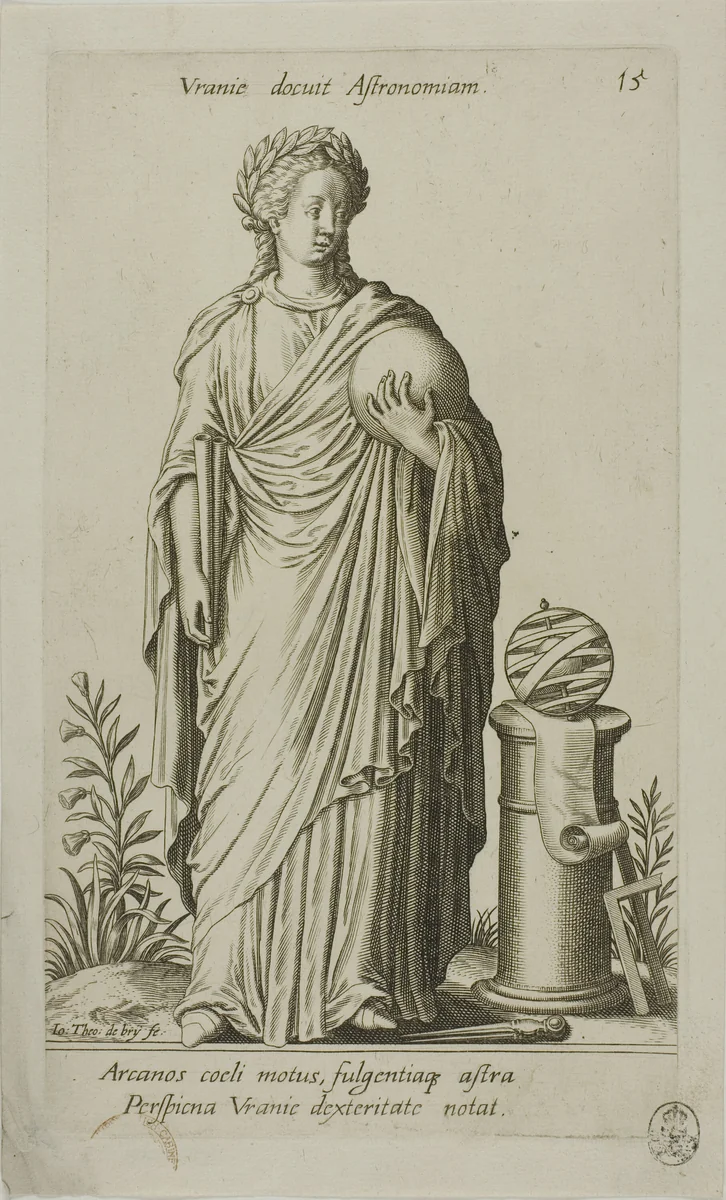 Urania, Muse of Astronomy, plate 15 from Parnassus Biceps by Johann Theodor de Bry Jean-Jacques Boissard, print, 1601
