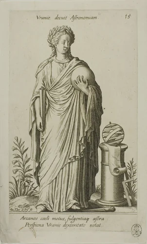Urania, Muse of Astronomy, plate 15 from Parnassus Biceps by Johann Theodor de Bry Jean-Jacques Boissard, print, 1601