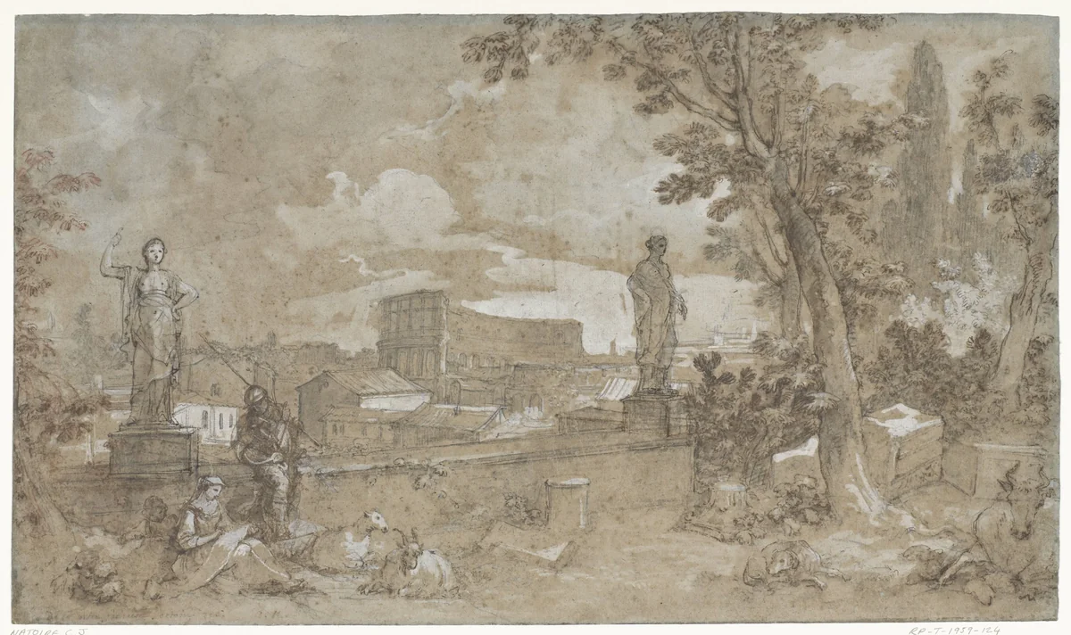 Gezicht op een gedeelte van de Farnesische Tuinen op de Palatijn te Rome by Charles Joseph Natoire, drawing, 1765