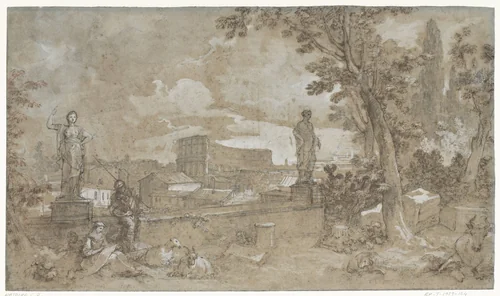Gezicht op een gedeelte van de Farnesische Tuinen op de Palatijn te Rome by Charles Joseph Natoire, drawing, 1765