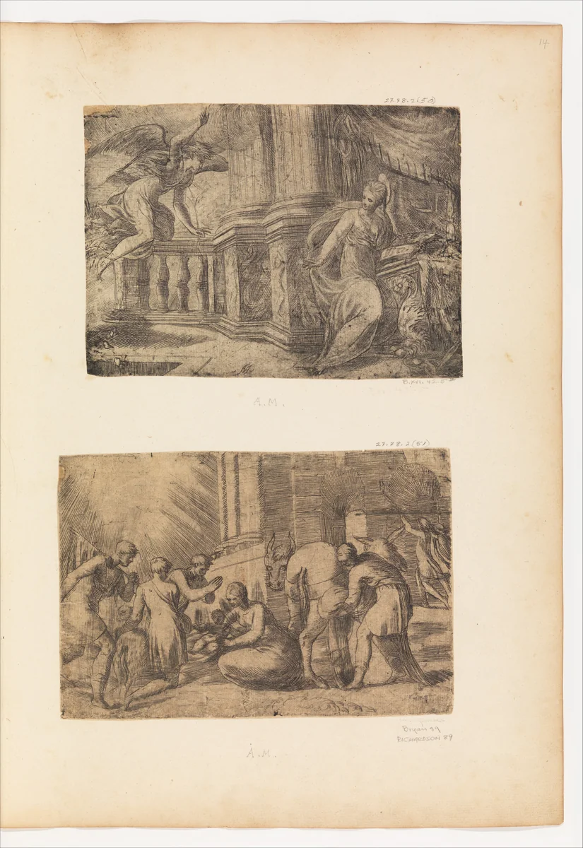 The Annunciation by Andrea Schiavone, print, 1547-1563
