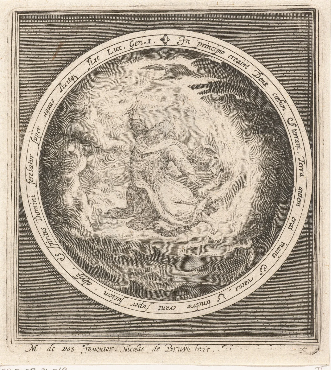Eerste dag van schepping: God schept hemel en aarde by Unknown, print, 1581-1656