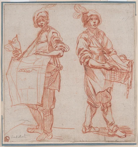 Two Street Criers by Pierre Brebiette, drawing, 1625-1635