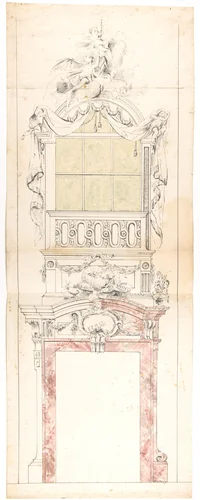 Ecclesiatstical design for a window topped with angels by N. J. B. de Poilly, drawing, 1725-1758