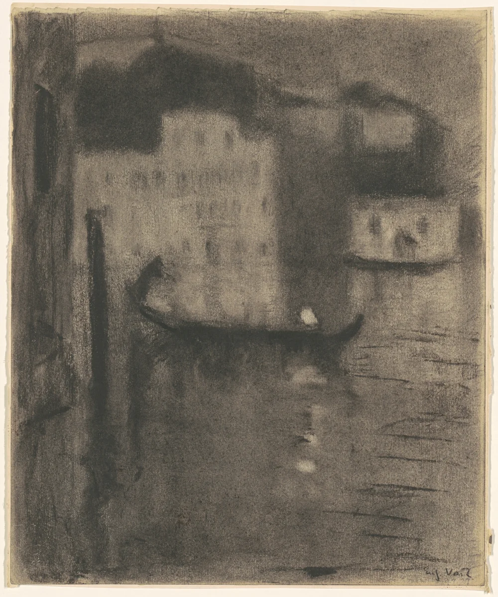Gondola, Evening in Venice by Eugène Vail, drawing, 1895-1925