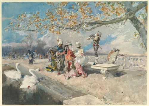 Masquerade by Mariano Fortuny Marsal, drawing, 1868