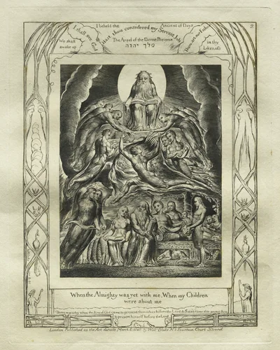 The Book of Job: Pl. 2, When the Almighty was yet with me, When my Children / were about me by William Blake, print, 1825