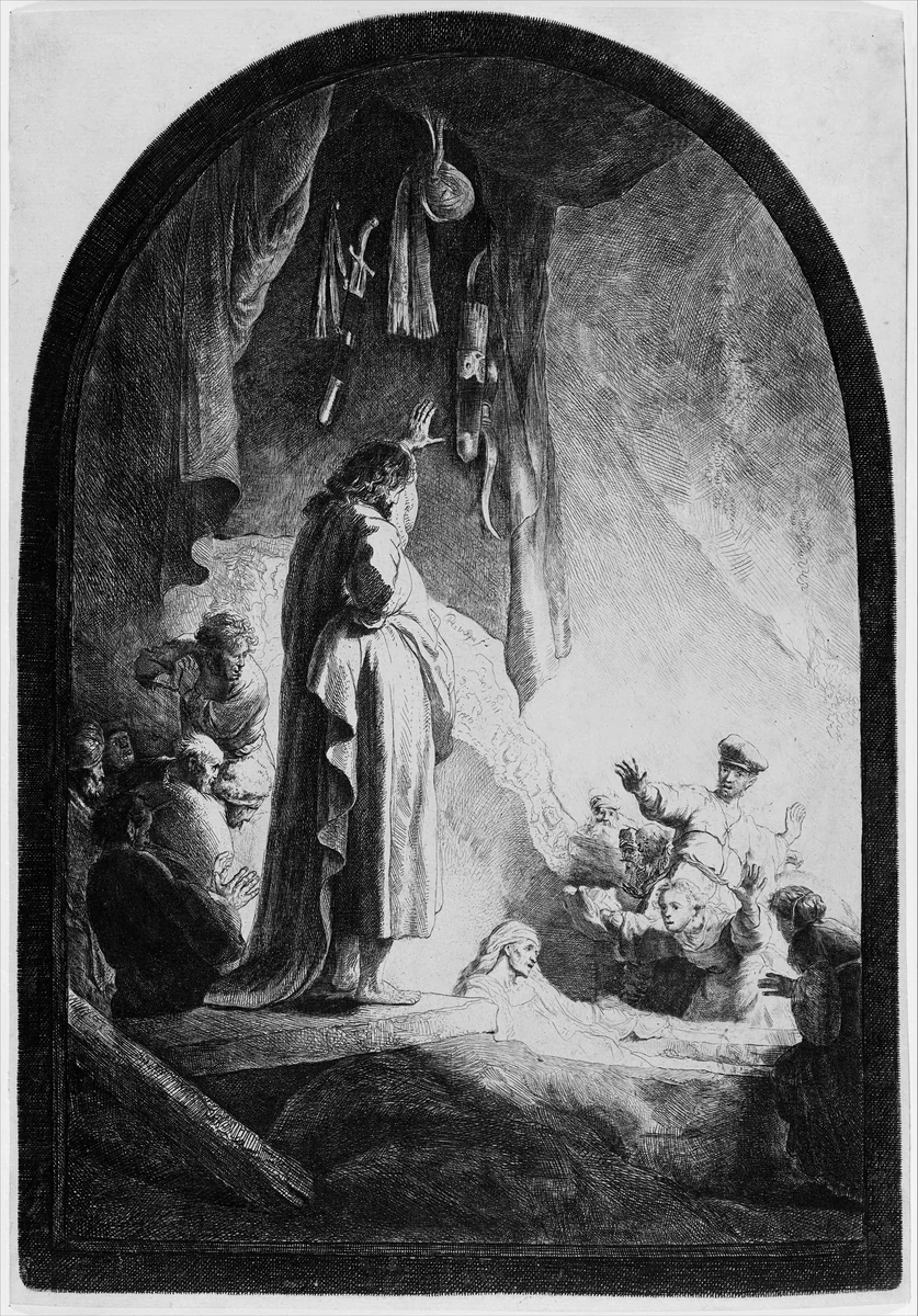The Raising of Lazarus: The Larger Plate by Rembrandt van Rijn, print, 1627-1637