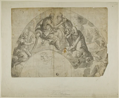 Spandrel Design for Coronation of Virgin by Pietro da Cortona or Ventura Salimbeni, drawing, 1500-1599