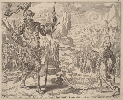 David Meeting Goliath by Maerten van Heemskerck, print, 1556