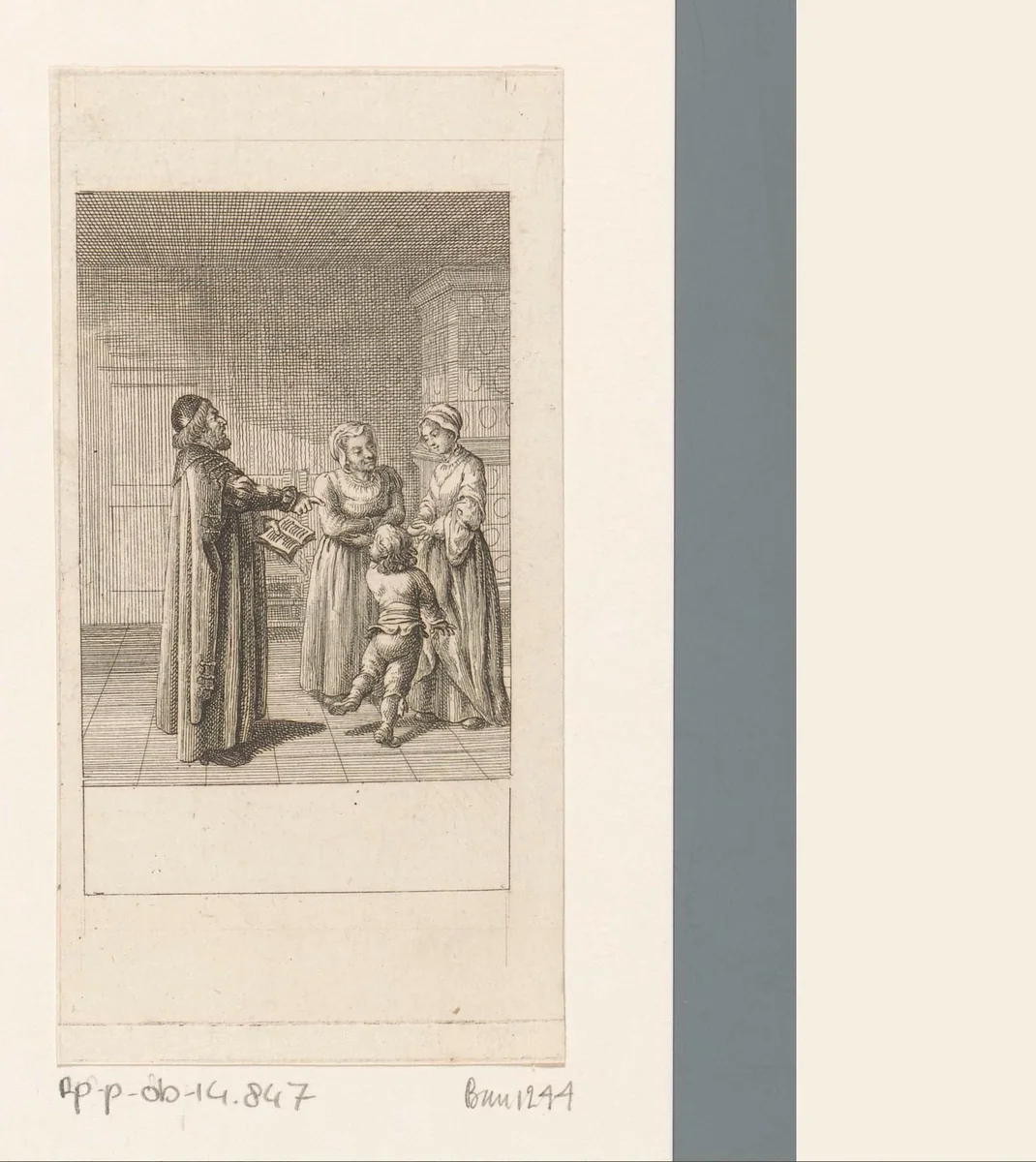 Mr. Evans overhoort de zoon van Mrs. Page by Daniel Nikolaus Chodowiecki, print, 1786