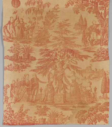 Copper plate printed cotton with King George III and his family by J. Seymour, textile, 1780-1790