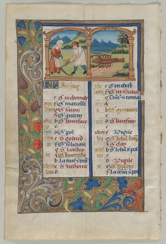 Leaf from a Book of Hours: Calendar Page for June (verso) by Unknown, manuscript, 1505-1515