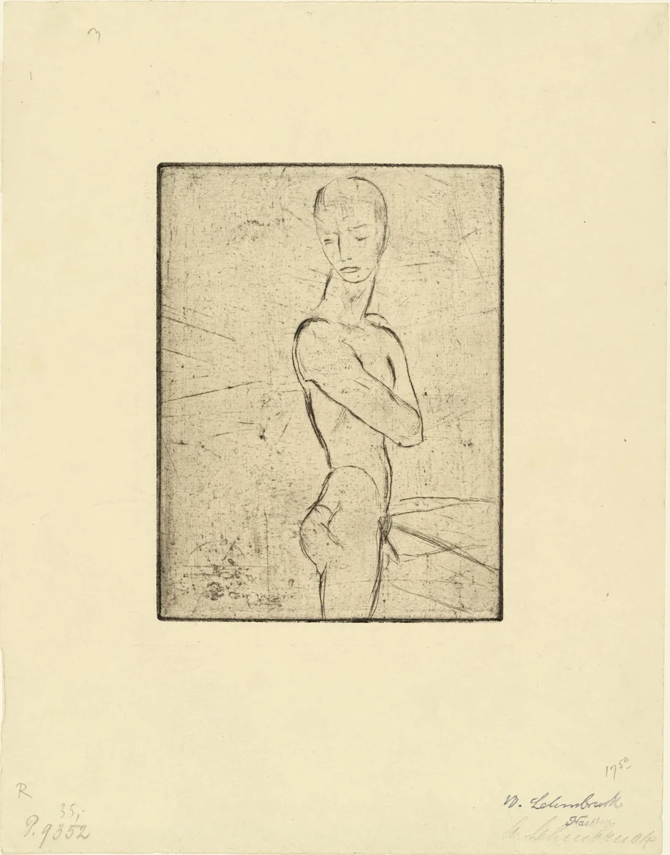 Young Man, Half Nude, Turning (Jünglings-Halbakt, sich umwendend) by Wilhelm Lehmbruck, print, 1911