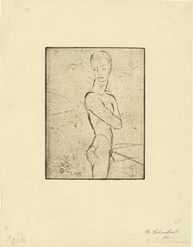 Young Man, Half Nude, Turning (Jünglings-Halbakt, sich umwendend) by Wilhelm Lehmbruck, print, 1911