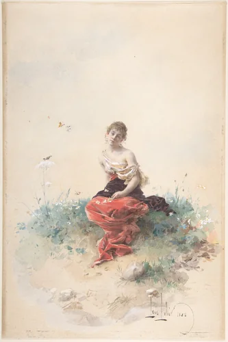 Female Figure by Alexandre-Louis Leloir, drawing, 1800-1900