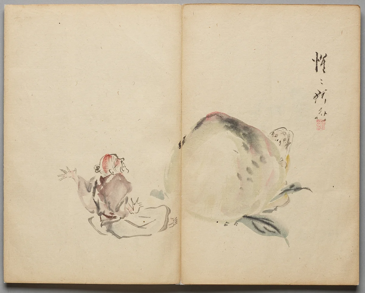 The Peach Boy from Sketch Album by Kawanabe Kyōsai (河鍋暁斎), book, 1855-1889