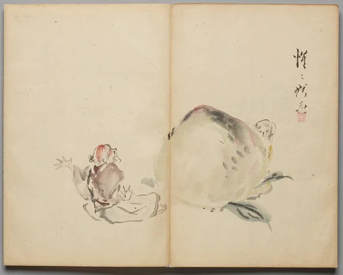 The Peach Boy from Sketch Album by Kawanabe Kyōsai (河鍋暁斎), book, 1855-1889
