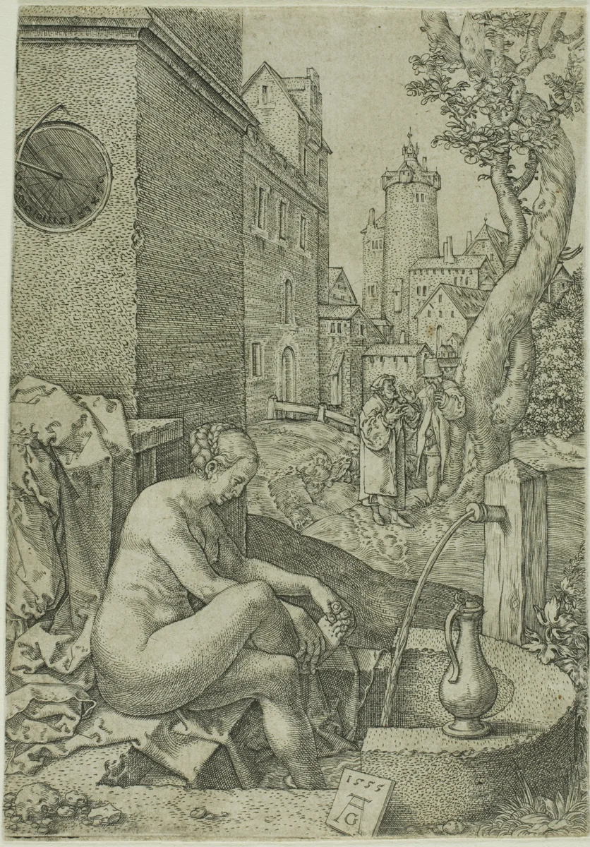 Susanna Surprised by the Elders, from The Story of Susanna by Heinrich Aldegrever, print, 1522-1560