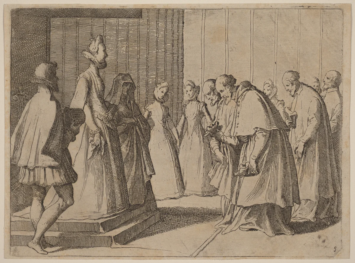 Margaret of Austria Receiving the Homage of Cardinals and Prelates by Raffaello Schiaminossi, print, 1612