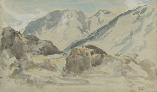Berglandschap by Eugène Delacroix, drawing, 1840-1850
