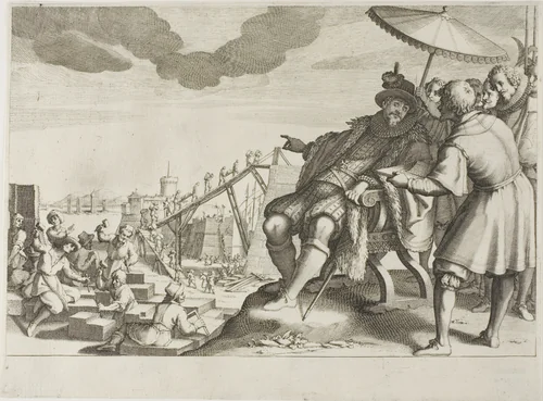 The Grand Duke Fortifies the Port of Livorno, from The Life of Ferdinando I de’ Medici by Jacques Callot, print, 1616-1620