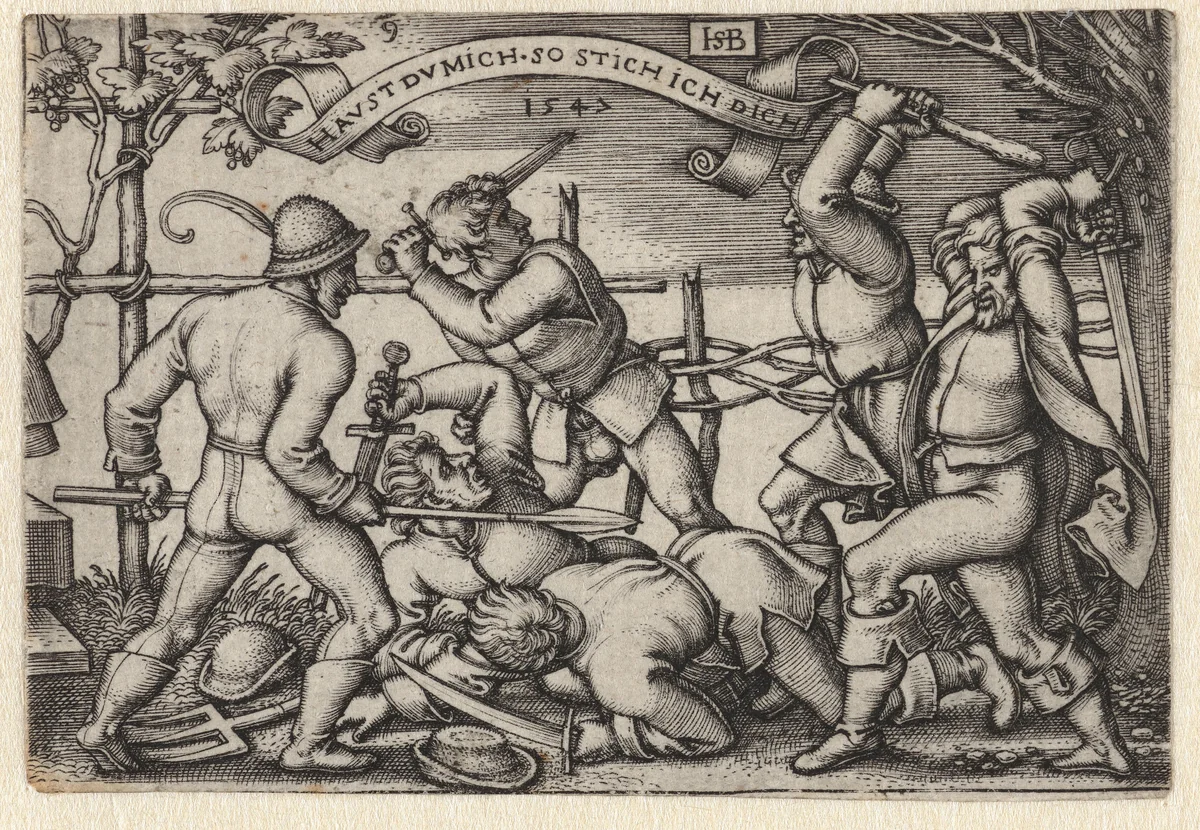 Vechtende boeren met zwaarden by Unknown, print, 1547