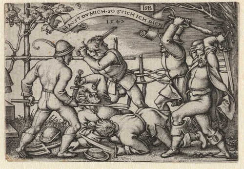 Vechtende boeren met zwaarden by Unknown, print, 1547