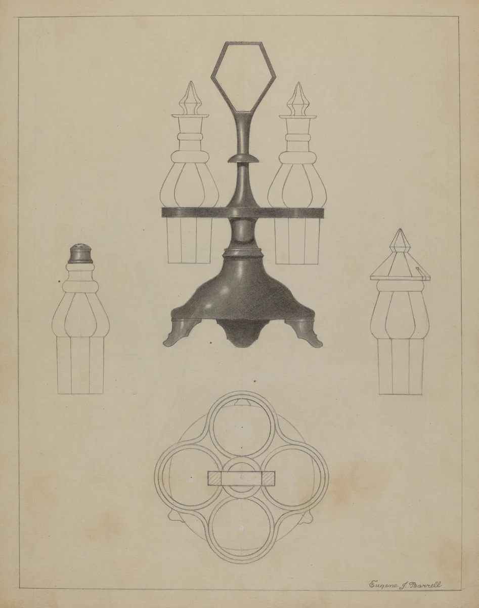 Pewter Caster by Eugene Barrell, index of american design, 1936