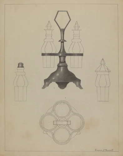 Pewter Caster by Eugene Barrell, index of american design, 1936