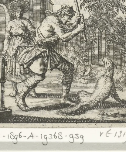 Vos door een man met een stok gedood by Jan Luyken, print, 1693