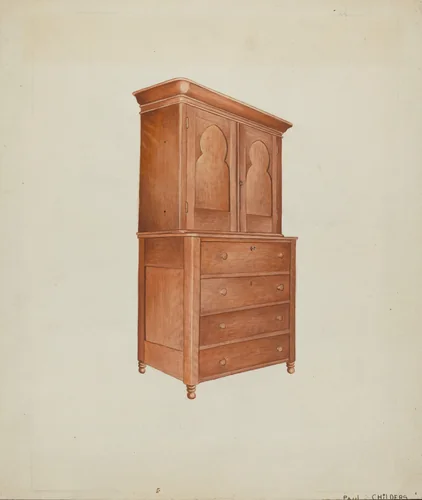 Shaker Cherry Cabinet with Drawers by William Paul Childers, index of american design, 1937