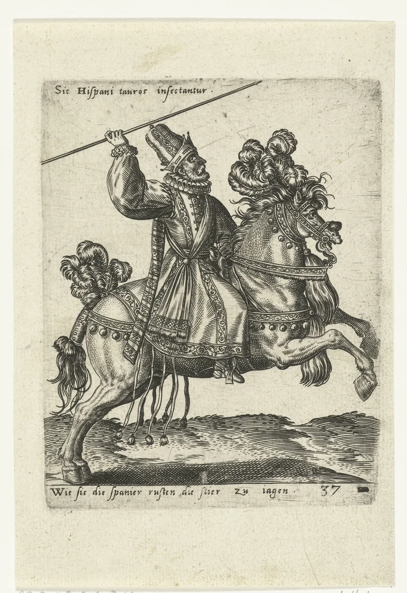 Spaanse picador te paard by Unknown, print, 1577